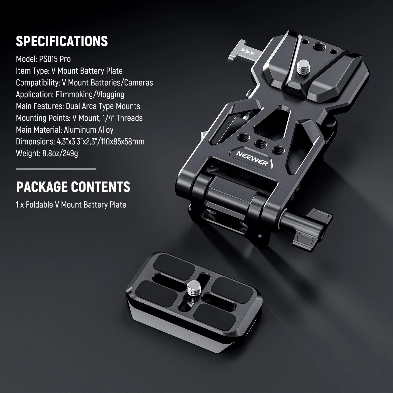 NEEWER PS015 Pro Foldable Arca Type Quick Release V Mount Battery Plate