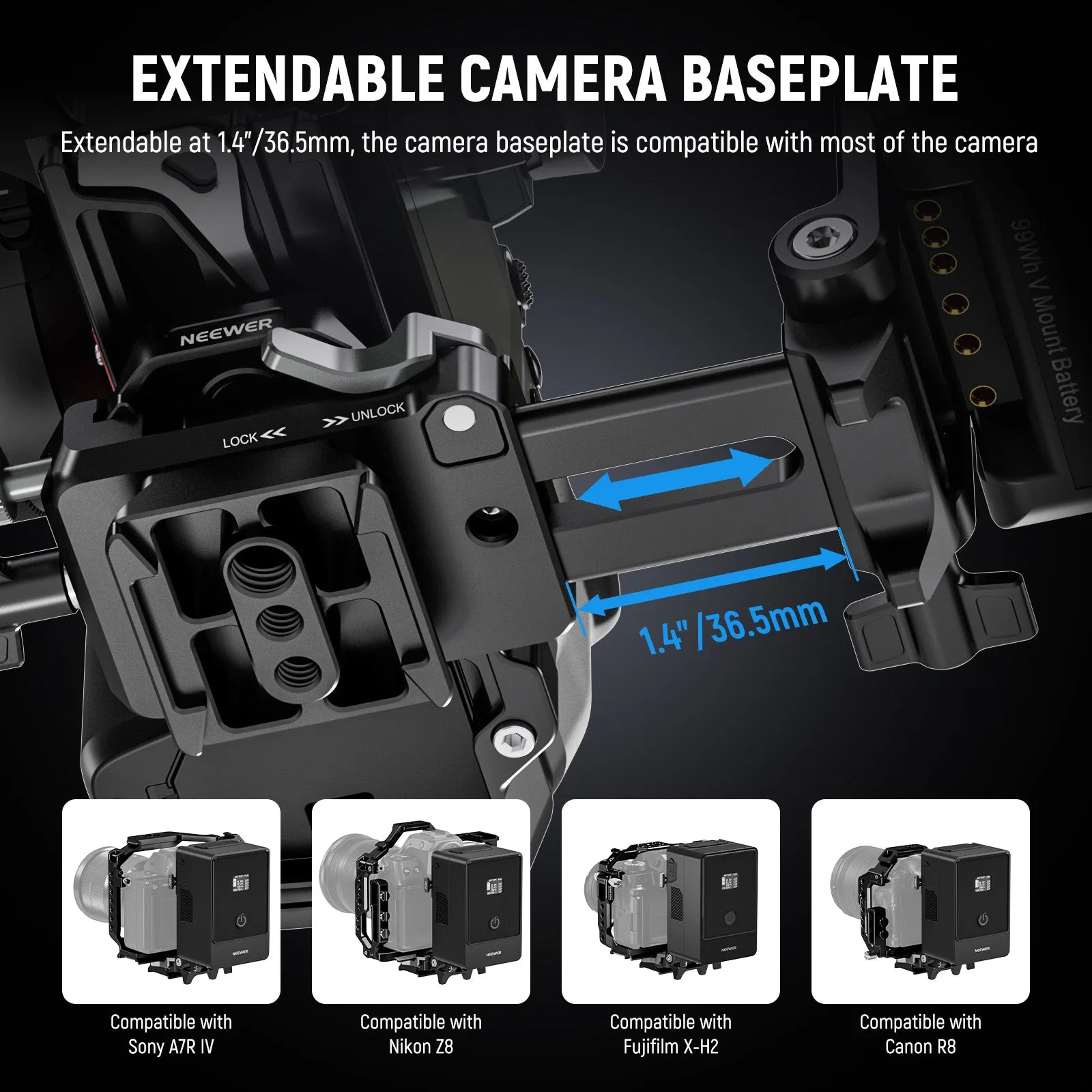 NEEWER PS015 Pro Foldable Arca Type Quick Release V Mount Battery Plate