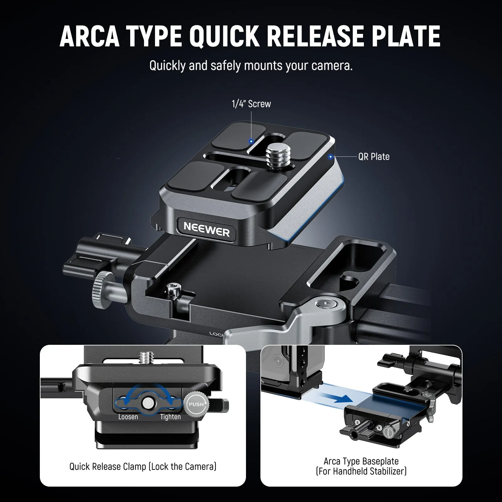 NEEWER PS015 Pro Foldable Arca Type Quick Release V Mount Battery Plate
