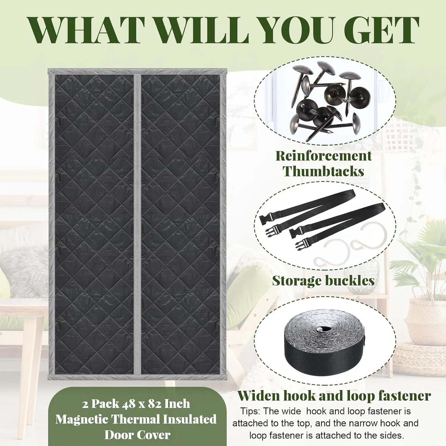 Newwiee 2 Pack Magnetic Thermal Insulated Door Curtain Winter Windproof Doorway Cover Curtain Visible Window Keep Warm Soundproof Blanket(Fits Door Size 44 x 80 Inch,Classic Gray)