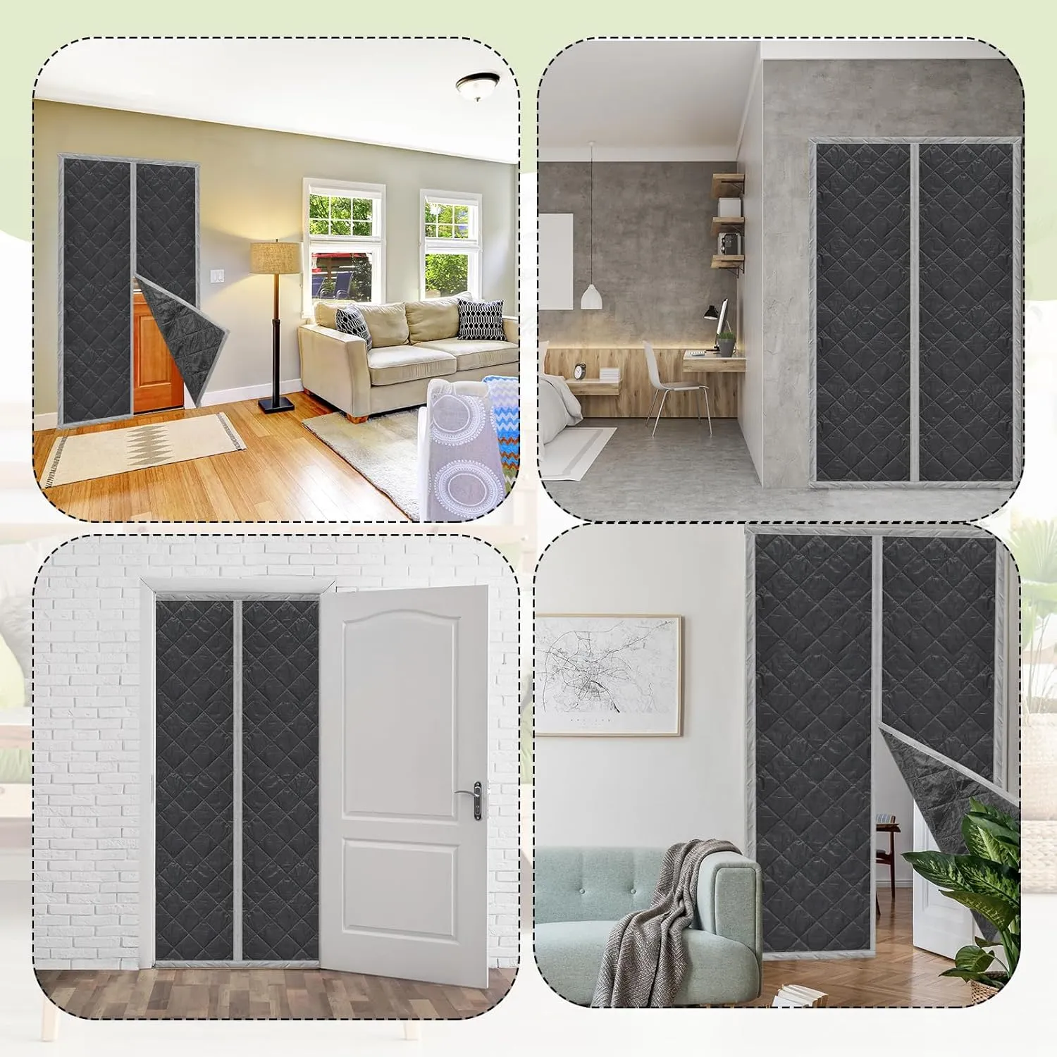 Newwiee 2 Pack Magnetic Thermal Insulated Door Curtain Winter Windproof Doorway Cover Curtain Visible Window Keep Warm Soundproof Blanket(Fits Door Size 44 x 80 Inch,Classic Gray)
