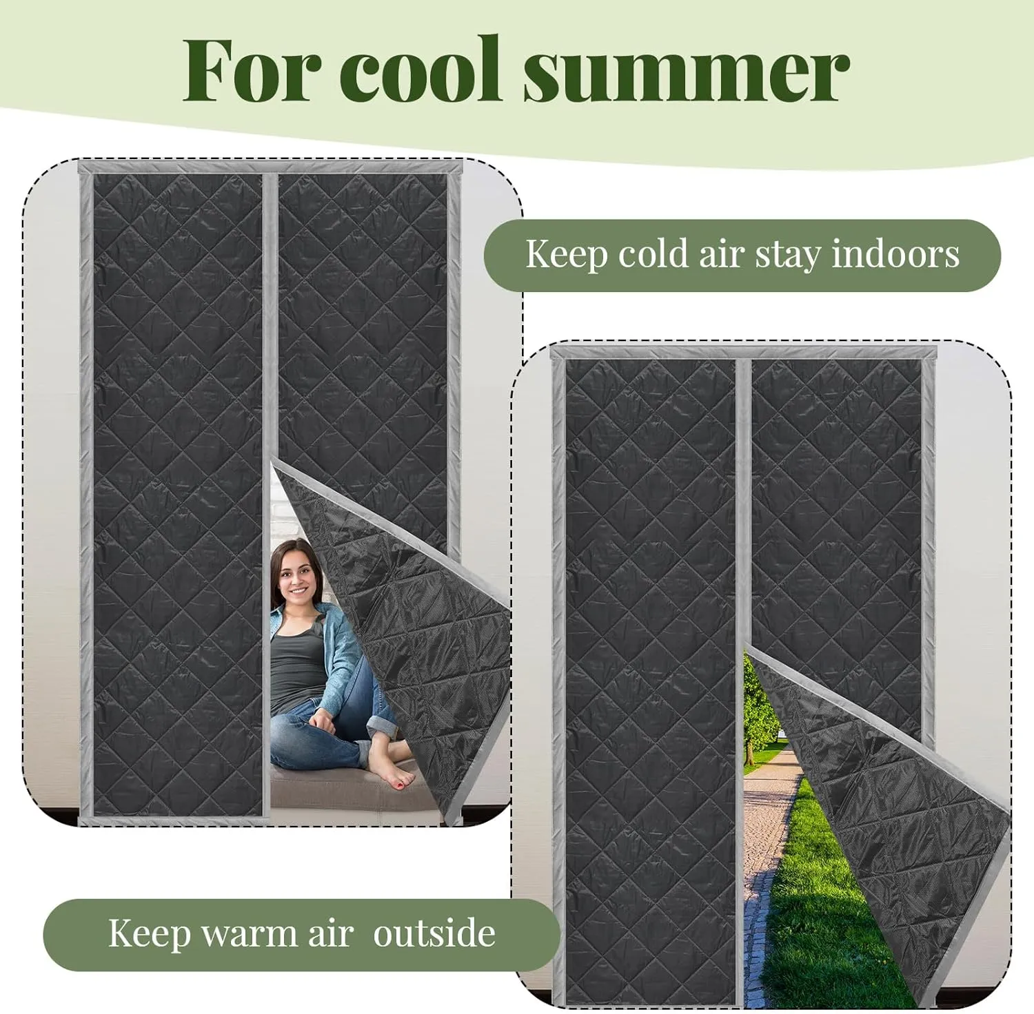 Newwiee 2 Pack Magnetic Thermal Insulated Door Curtain Winter Windproof Doorway Cover Curtain Visible Window Keep Warm Soundproof Blanket(Fits Door Size 44 x 80 Inch,Classic Gray)