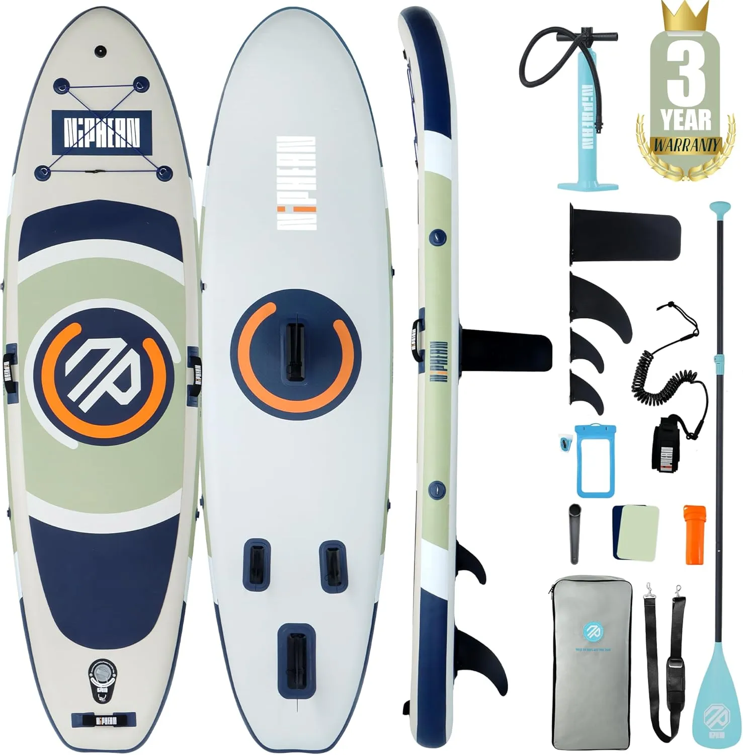 Niphean Inflatable Stand up Paddle Board with StabilTrac Fin, 400LBS Capacity & Wide EVA Inflatable Paddle Boards for Adults, Lightweight SUP Board for Yoga & Fitness with Easy Carry Strap