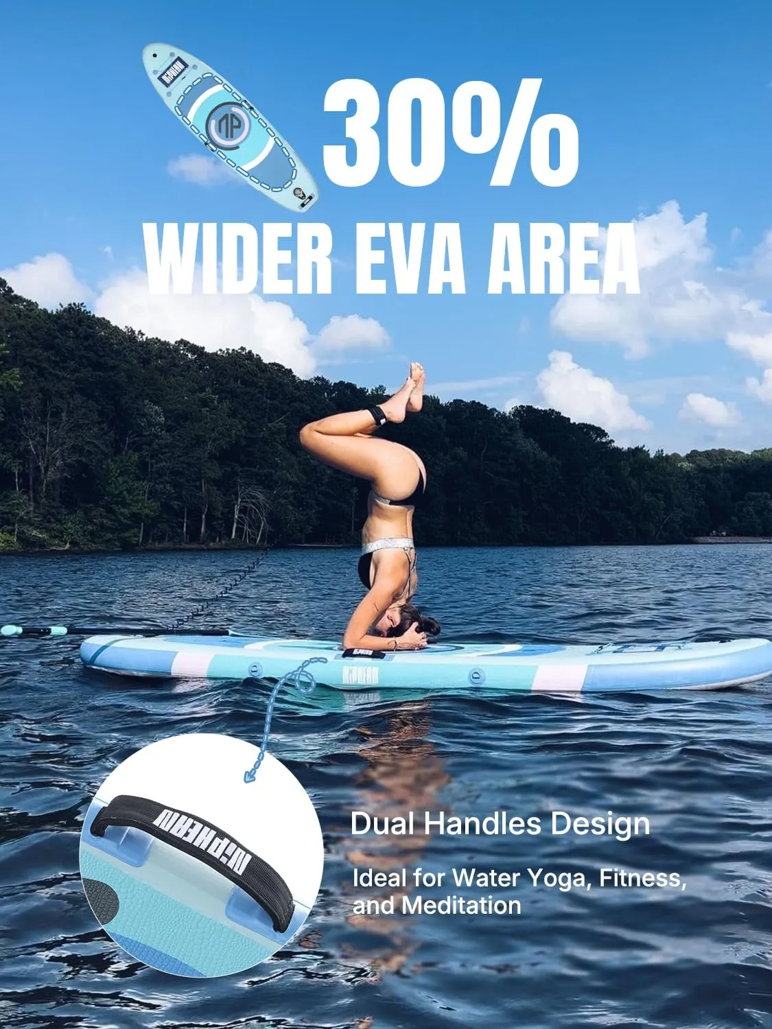 Niphean Inflatable Stand up Paddle Board with StabilTrac Fin, 400LBS Capacity & Wide EVA Inflatable Paddle Boards for Adults, Lightweight SUP Board for Yoga & Fitness with Easy Carry Strap