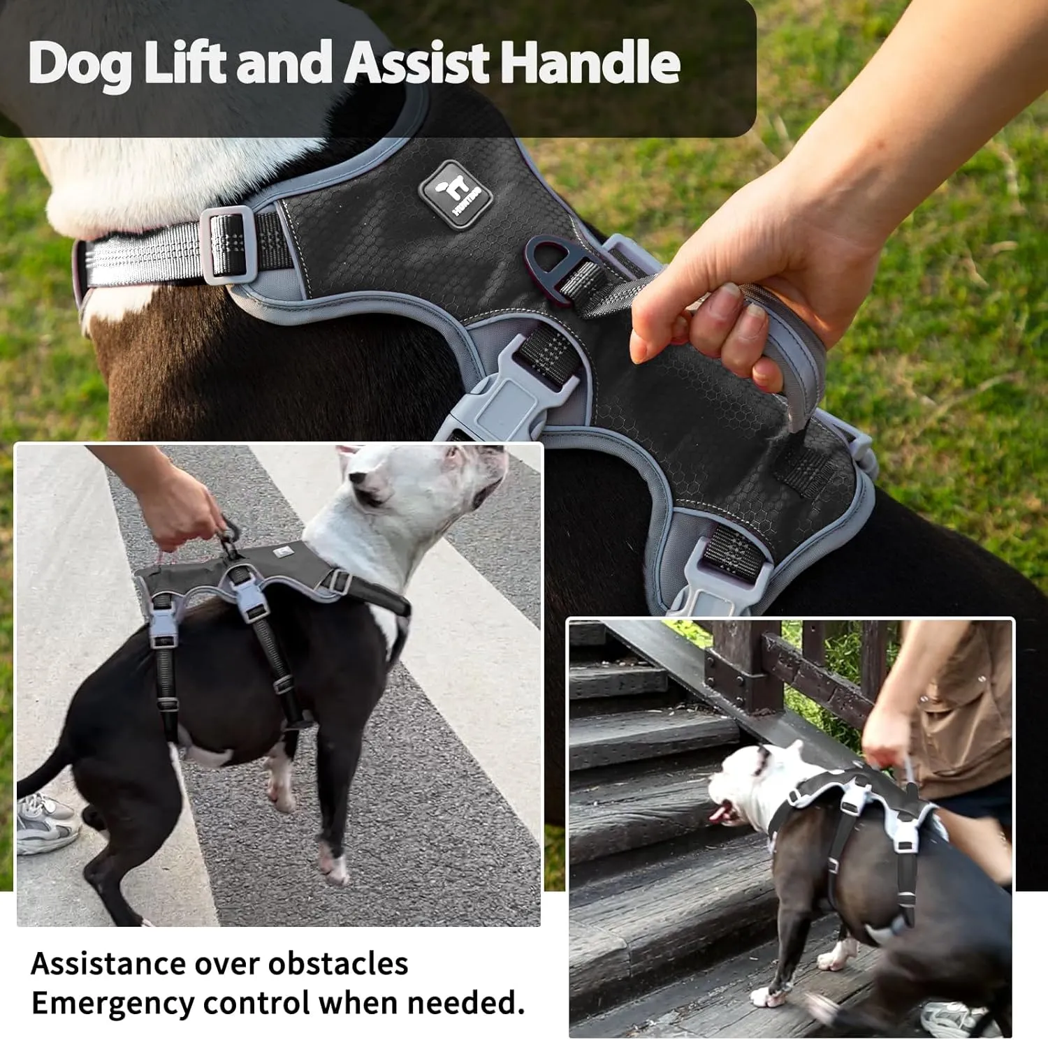 No Escape Dog Harness, Escape Proof Harness, Reflective Harness with Padded Handle, Breathable, Durable, Adjustable Vest for Large Dogs Walking, Training, and Running Gear（Black, L）