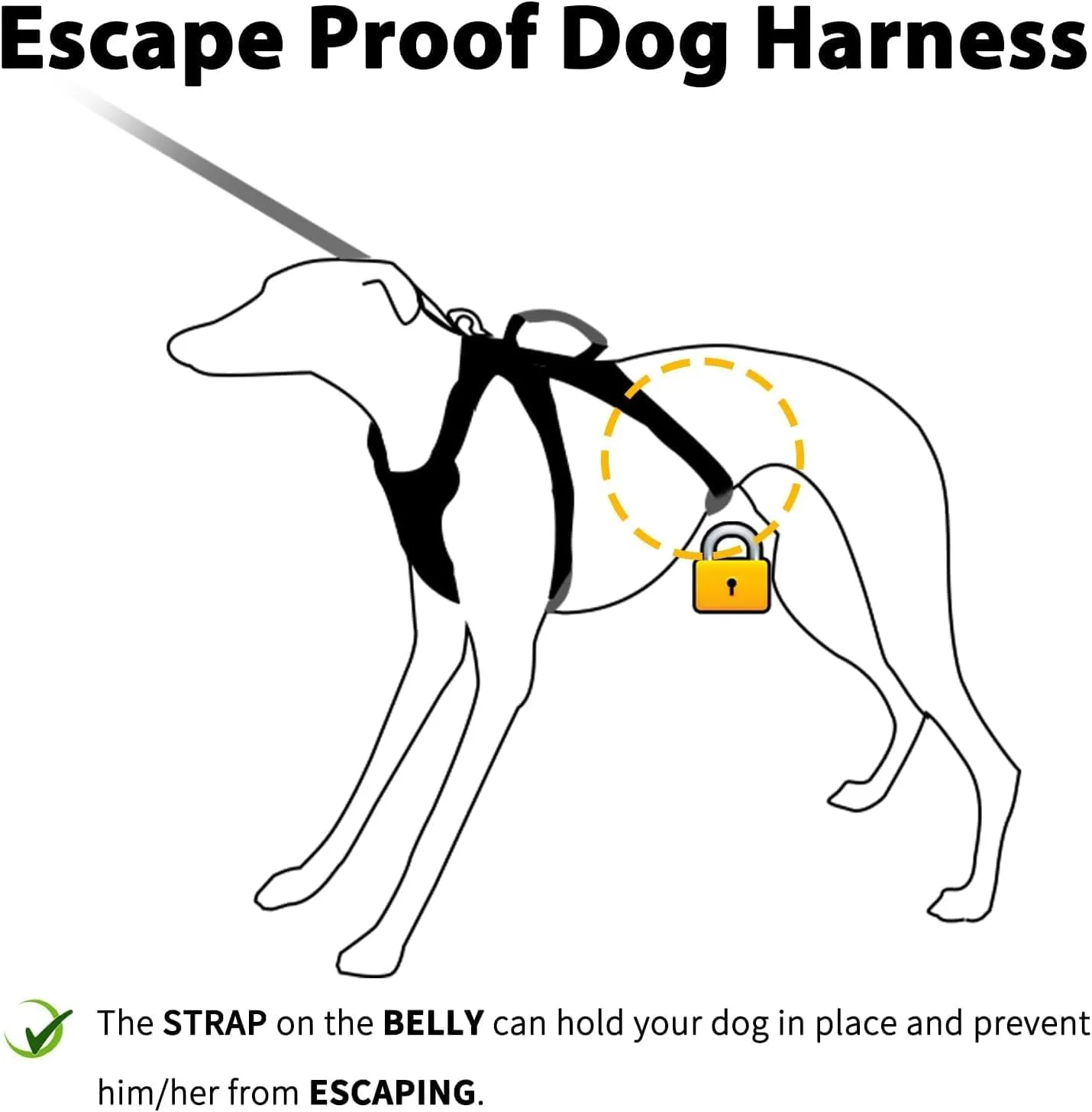 No Escape Dog Harness, Escape Proof Harness, Reflective Harness with Padded Handle, Breathable, Durable, Adjustable Vest for Large Dogs Walking, Training, and Running Gear（Black, L）