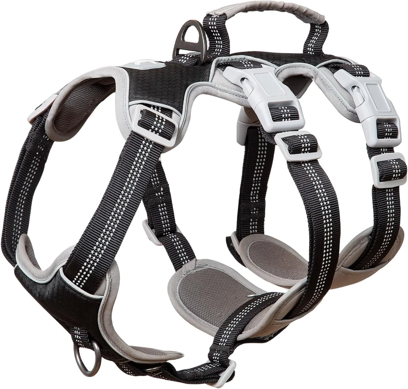 No Escape Dog Harness, Escape Proof Harness, Reflective Harness with Padded Handle, Breathable, Durable, Adjustable Vest for Large Dogs Walking, Training, and Running Gear（Black, L）