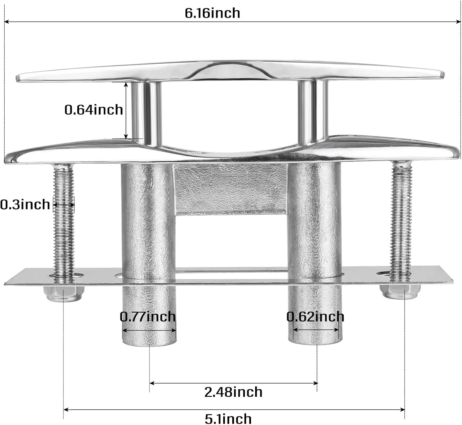 NovelBee 2pcs Boat Pull Up Flush Mount Cleats,Marine Dock Deck Cleat,316 Stainless Steel Retractable Low-Profile Mooring Rope Cleat with Backing Plate and Lock Nuts