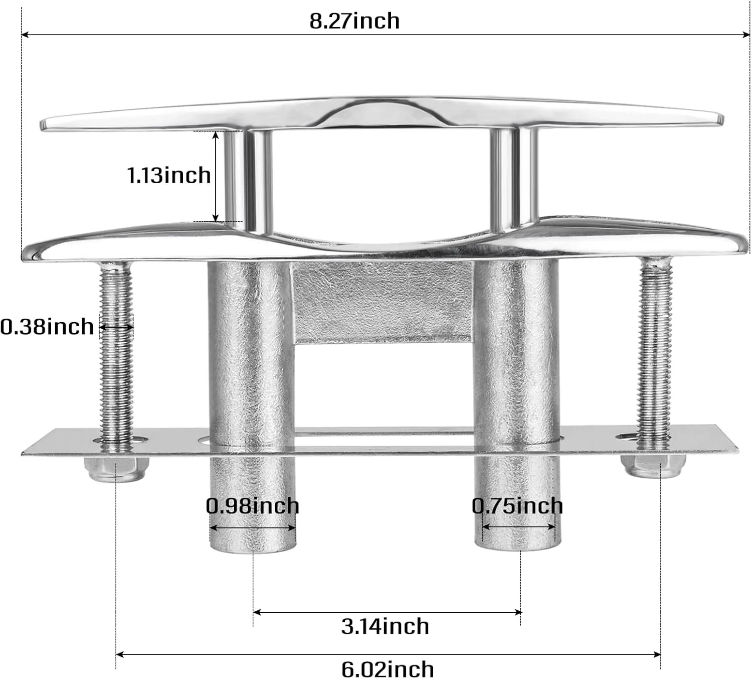 NovelBee 4pcs Boat Pull Up Flush Mount Cleats,Marine Dock Deck Cleat,316 Stainless Steel Retractable Low-Profile Mooring Rope Cleat with Backing Plate and Lock Nuts
