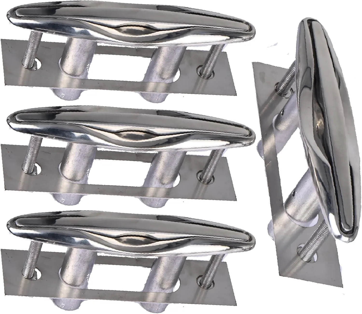 NovelBee 4pcs Boat Pull Up Flush Mount Cleats,Marine Dock Deck Cleat,316 Stainless Steel Retractable Low-Profile Mooring Rope Cleat with Backing Plate and Lock Nuts