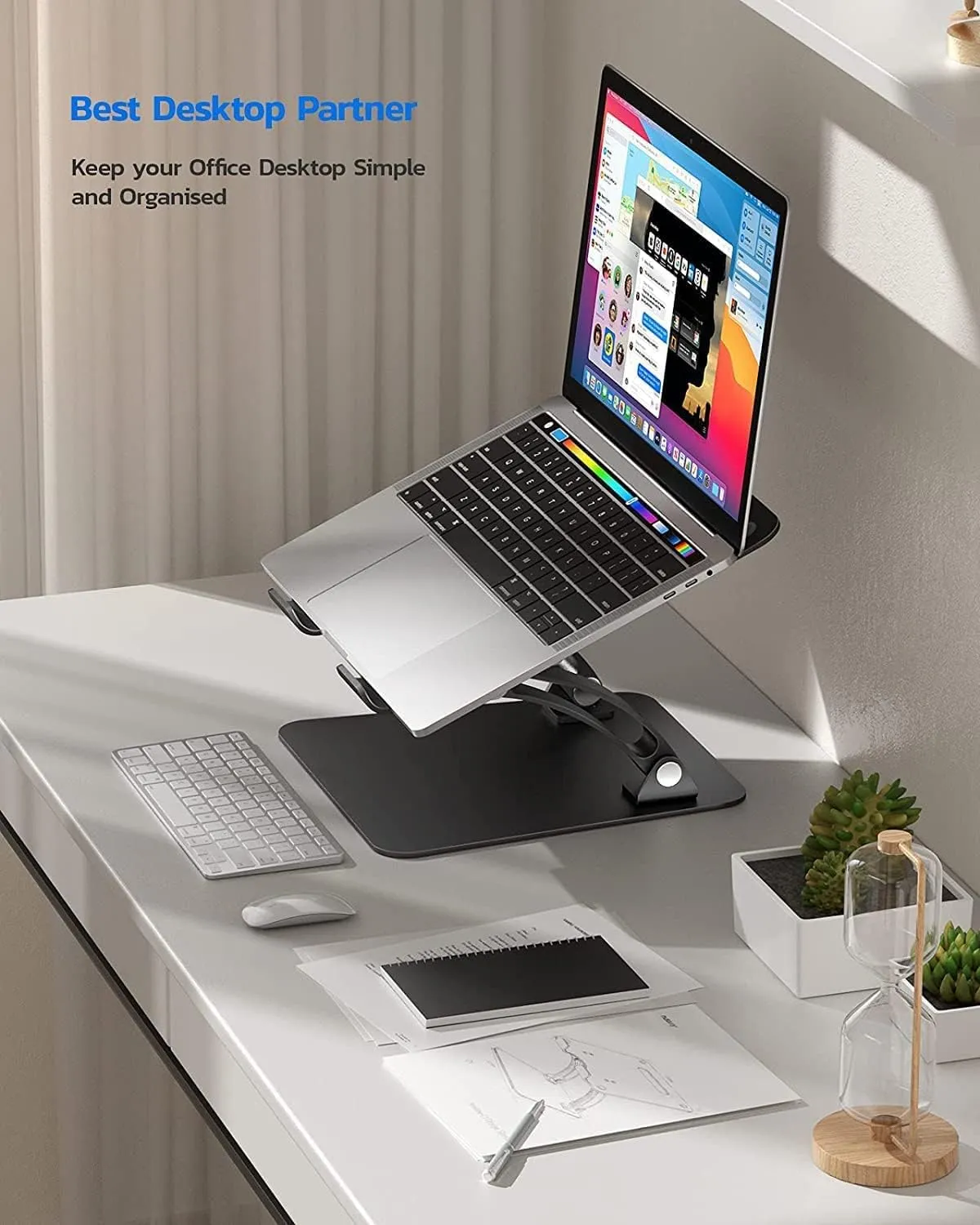 Nulaxy Fully Adjustable Laptop Stand for Desk, Dual Foldable Aluminum Computer Riser with Heat-Vent, Ergonomic Notebook Holder Portable Office Accessories Compatible with All 10-17" Laptops, Black