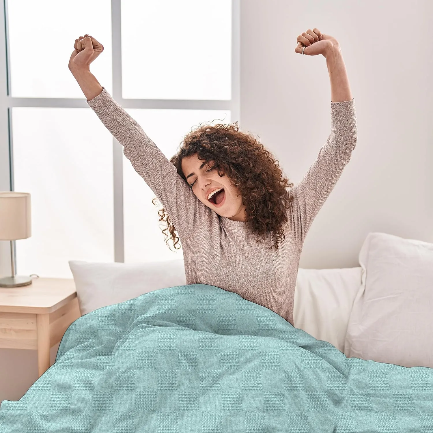 Oakias 100% Cotton Blanket Queen Mint - 350 GSM 90 x 90 InchesSoft Thermal Blanket Queen Size - Throw Blanket Lightweight, Breathable & Durable Summer Blanket for Bed, Couches & Living Room