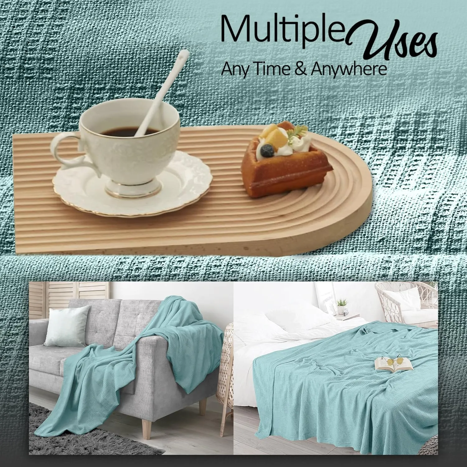 Oakias 100% Cotton Blanket Queen Mint - 350 GSM 90 x 90 InchesSoft Thermal Blanket Queen Size - Throw Blanket Lightweight, Breathable & Durable Summer Blanket for Bed, Couches & Living Room