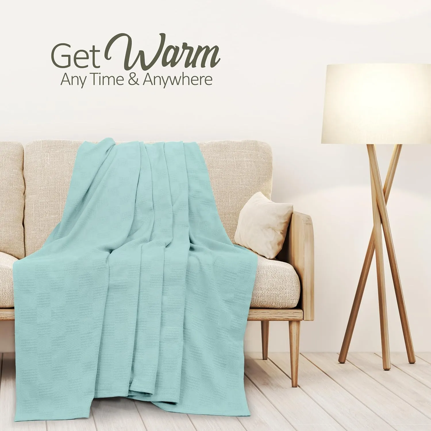 Oakias 100% Cotton Blanket Queen Mint - 350 GSM 90 x 90 InchesSoft Thermal Blanket Queen Size - Throw Blanket Lightweight, Breathable & Durable Summer Blanket for Bed, Couches & Living Room