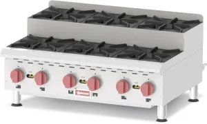 Omcan CE-CN-0636-S 6-Burner Countertop Stainless Steel Step-Up Gas Hot Plates