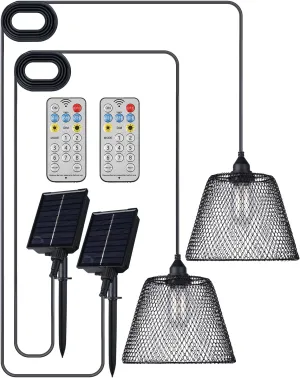 OMED Hanging Solar Powered Outdoor Rechargeable Dusk to Dawn Waterproof Remote Control Pendant Lights Dimmable LED Camping Lights for Gazebo Shed Garage Patio and Yard