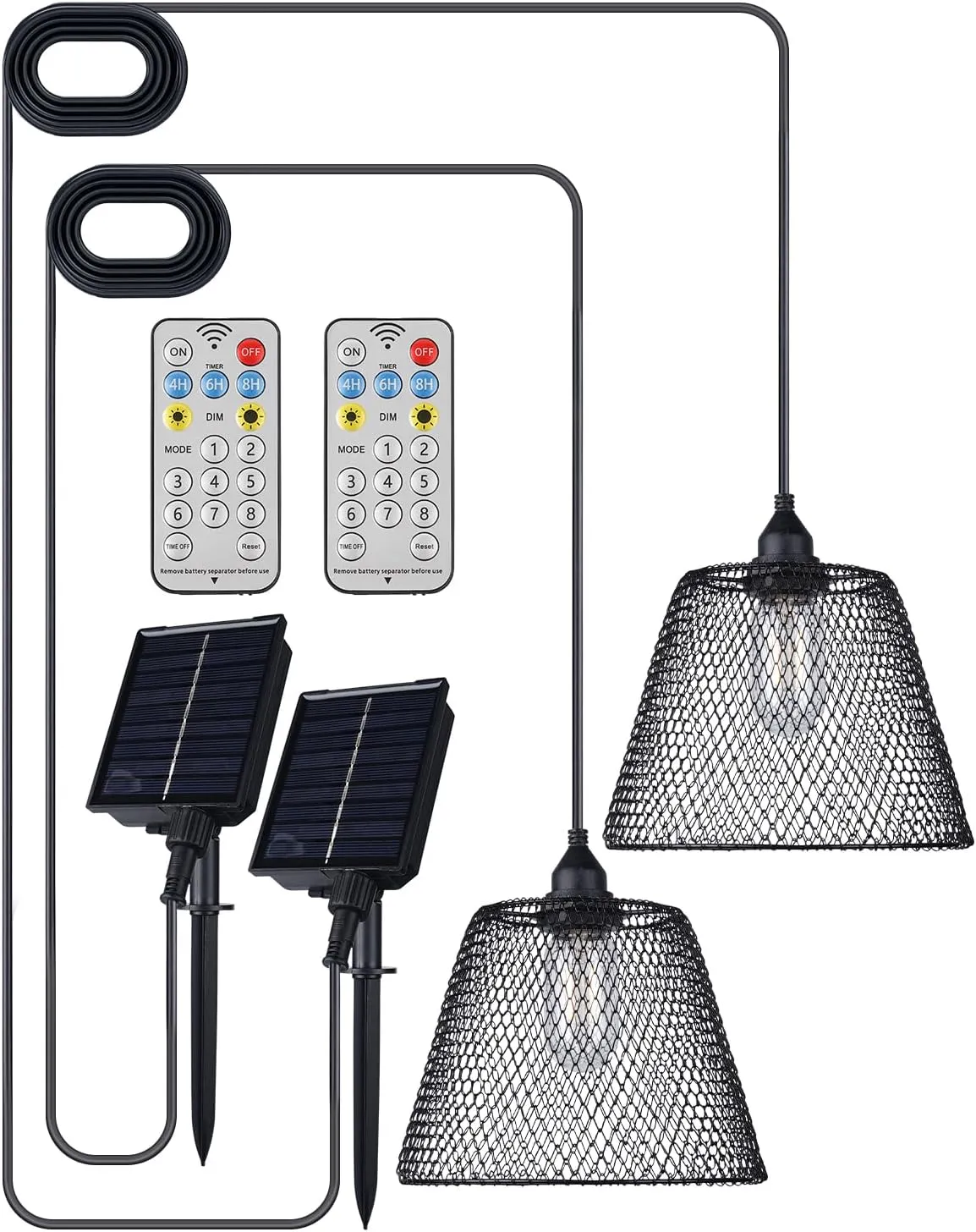 OMED Hanging Solar Powered Outdoor Rechargeable Dusk to Dawn Waterproof Remote Control Pendant Lights Dimmable LED Camping Lights for Gazebo Shed Garage Patio and Yard