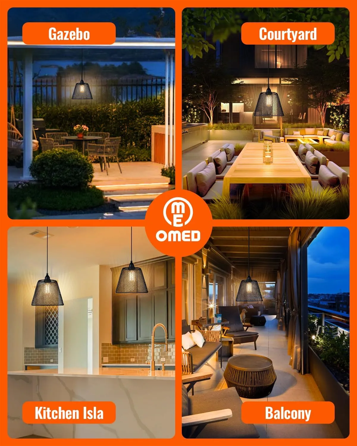 OMED Hanging Solar Powered Outdoor Rechargeable Dusk to Dawn Waterproof Remote Control Pendant Lights Dimmable LED Camping Lights for Gazebo Shed Garage Patio and Yard