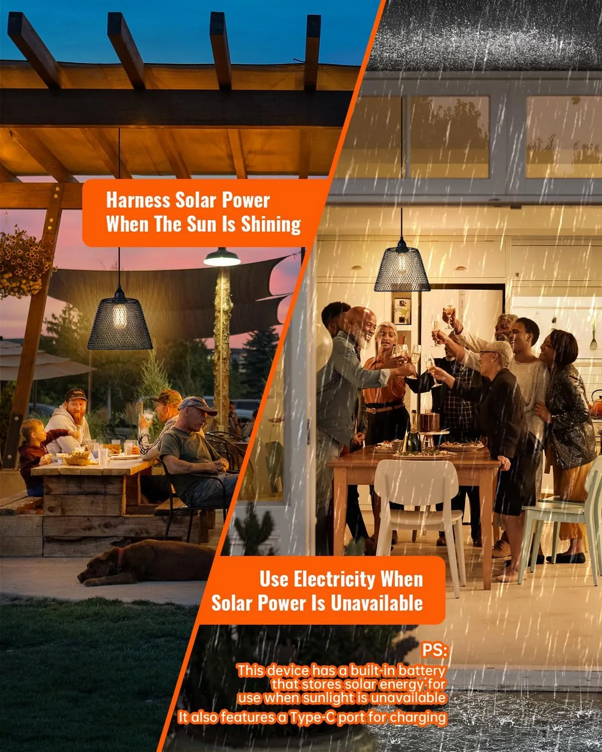 OMED Hanging Solar Powered Outdoor Rechargeable Dusk to Dawn Waterproof Remote Control Pendant Lights Dimmable LED Camping Lights for Gazebo Shed Garage Patio and Yard