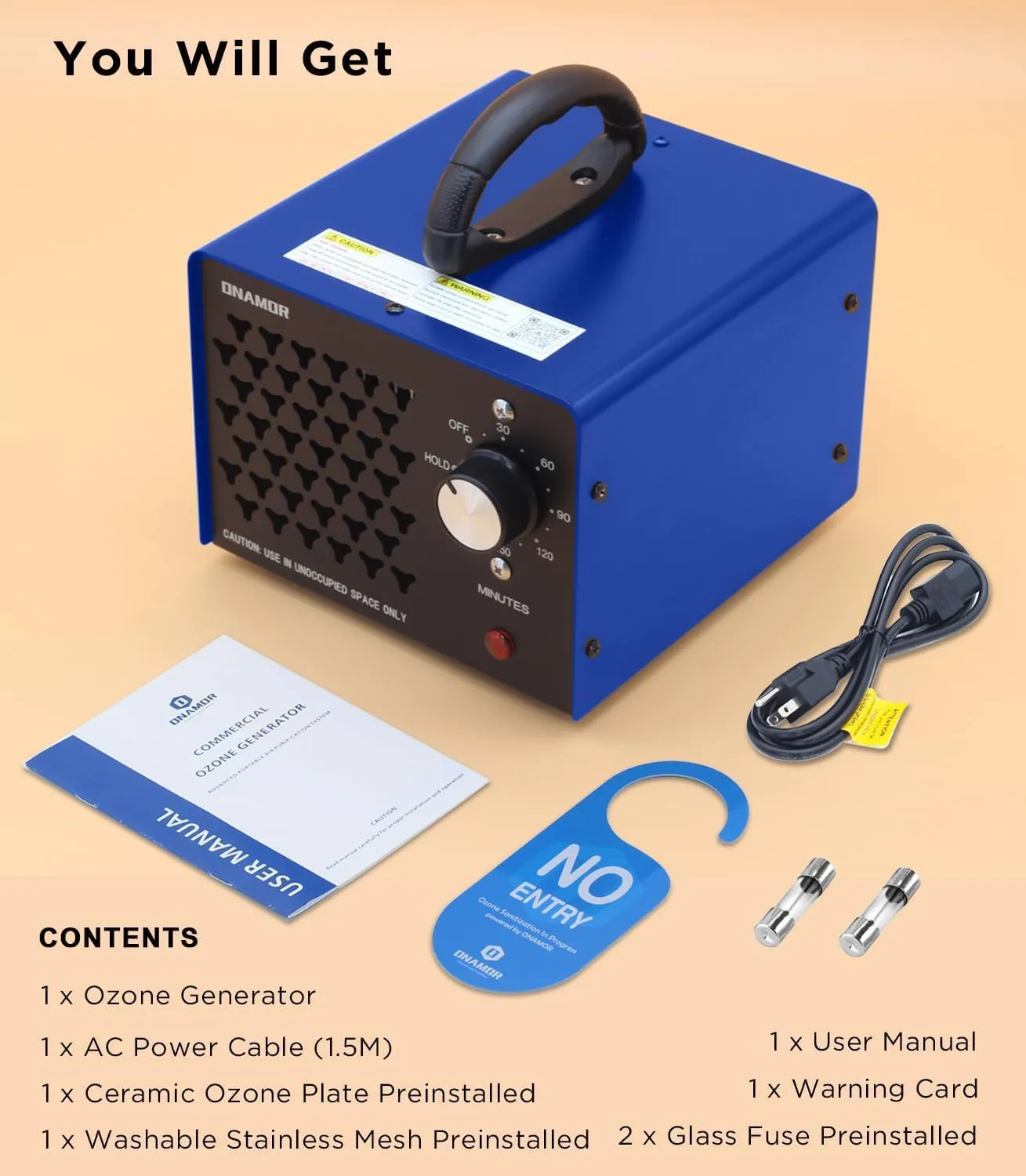 ONAMOR Ozone Generator Odor Eliminator 70000mg, High Capacity Ozone Machine Odor Removal Up to 6000 Sq.Ft, Ozone Ionizer Ozonator for Smoke, Car, Basement And Pet Room, Blue