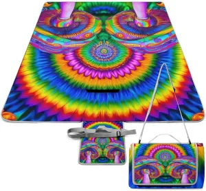 Outdoor Foldable Picnic Mat for Women and Men, Sturdy and Durable Trippy Rainbow Mushroom Tie Dye Art Blanket for Park Travel Beach Camping