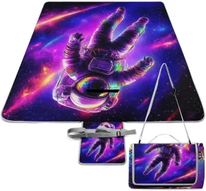 Outdoor Foldable Space Purple Galaxy Trippy Astronaut Art Mat for Women Men Unisex, Waterproof Sand Beach Blanket for Camping Picnic Travel Park