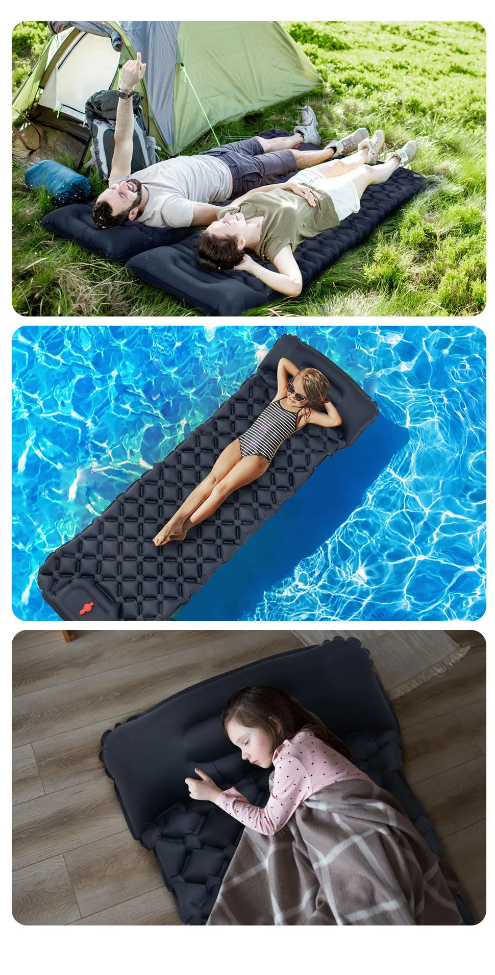 Outdoor Sleeping Pad Camping Inflatable Mattress Built-in Pump Ultralight Air Cushion Travel Mat