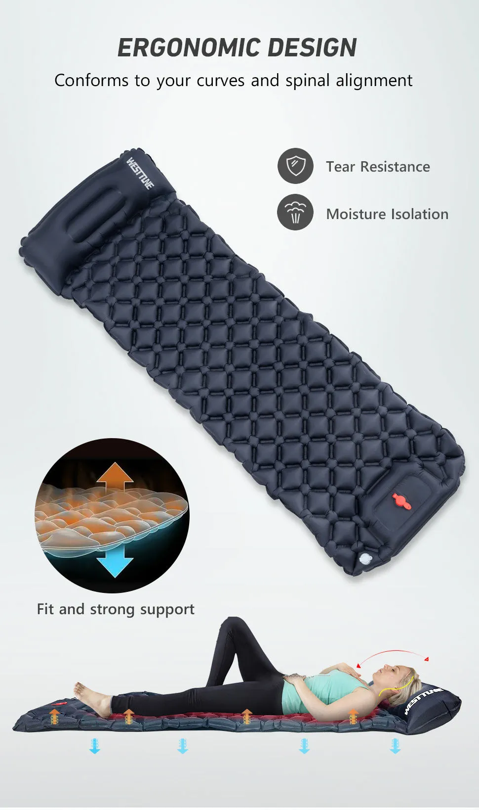 Outdoor Sleeping Pad Camping Inflatable Mattress Built-in Pump Ultralight Air Cushion Travel Mat