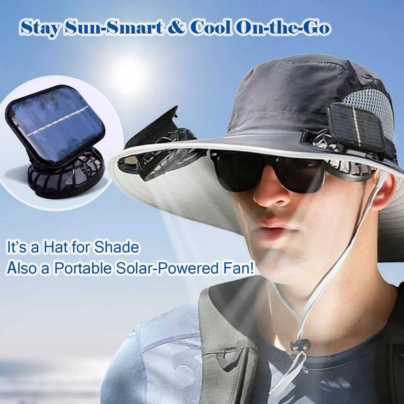 Outdoor Wide Brim Sun Hat with 2 Solar-Powered Fans,Sun Bucket Hat for Men & Women,Fishing hat, Beach hat