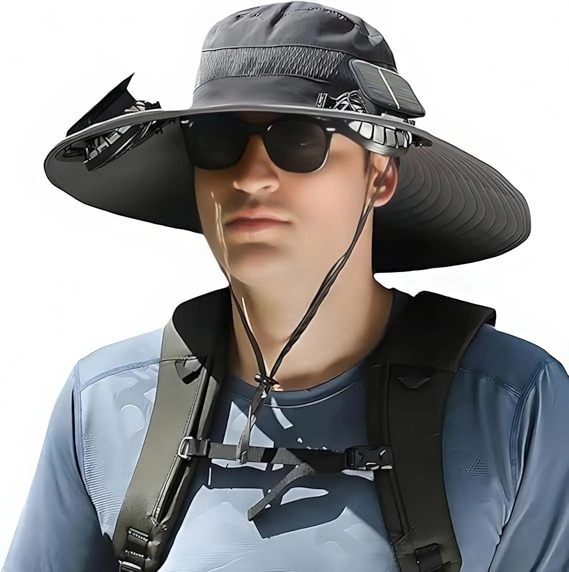 Outdoor Wide Brim Sun Hat with 2 Solar-Powered Fans,Sun Bucket Hat for Men & Women,Fishing hat, Beach hat