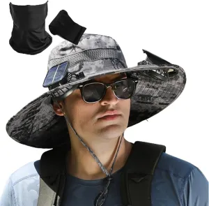 Outdoor Wide Brim Sun Hat with Solar Fan, Hat with Solar Powered Fan Hat Outdoor Fishing Hat-Solar & USB Charging