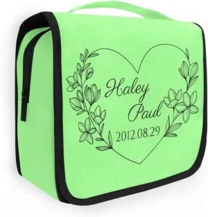 Pale Green Custom Toiletry Bag Personalized Name Makeup Cosmetic Bag Cosmetic Case Large Capacity Travel Toiletry Organizer for Brush Toiletries Shaving Storage