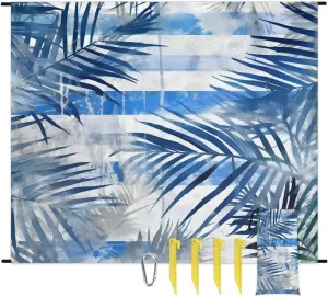 Palm Leaves Beach Blanket, Sandproof Beach Mat, 68 x 59 Waterproof Quick Drying Sand Free Mat with 4 x Ground Spikes for Outdoor Travel Camping Hiking, Summer Palm