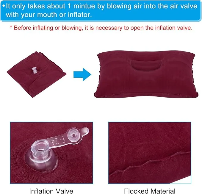 PATIKIL Inflatable Pillow, 3 Pack Ultralight Camping Travel Pillow Desk Rest Neck Support for Hiking Backpacking Office, Wine Red