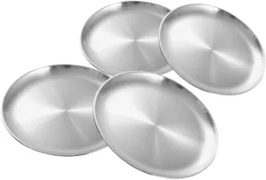 Pcs Round Stainless Steel Plates Camping Dishes for Bbq Outdoor and Kitchen Use