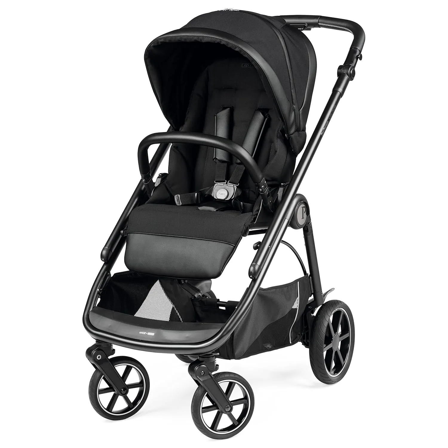 Peg Perego Veloce - Compact Full Featured Lightweight Stroller - Compatible with All Primo Viaggio 4-35 Infant Car Seats - Made in Italy - Licorice (Black & Black eco-Leather)