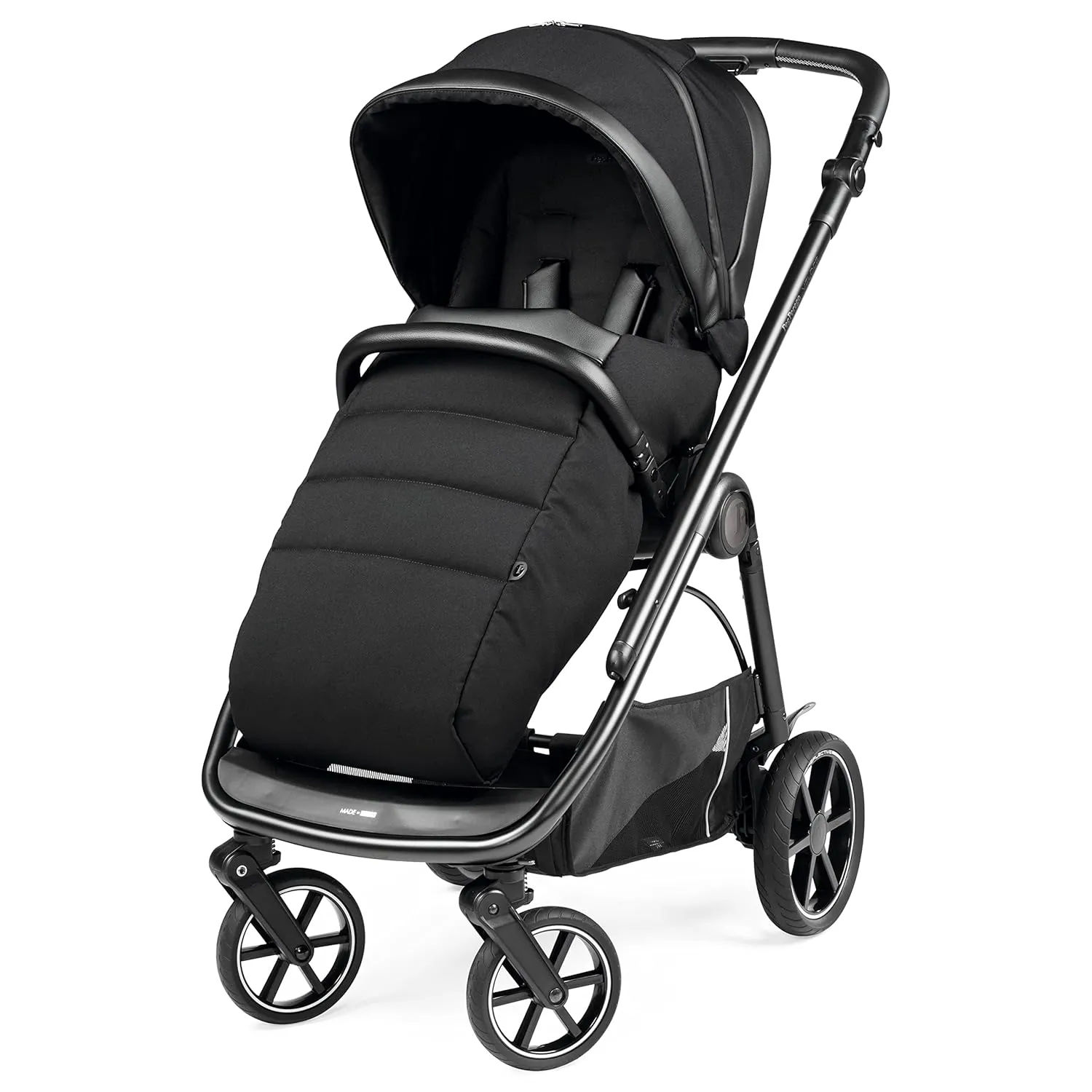 Peg Perego Veloce - Compact Full Featured Lightweight Stroller - Compatible with All Primo Viaggio 4-35 Infant Car Seats - Made in Italy - Licorice (Black & Black eco-Leather)