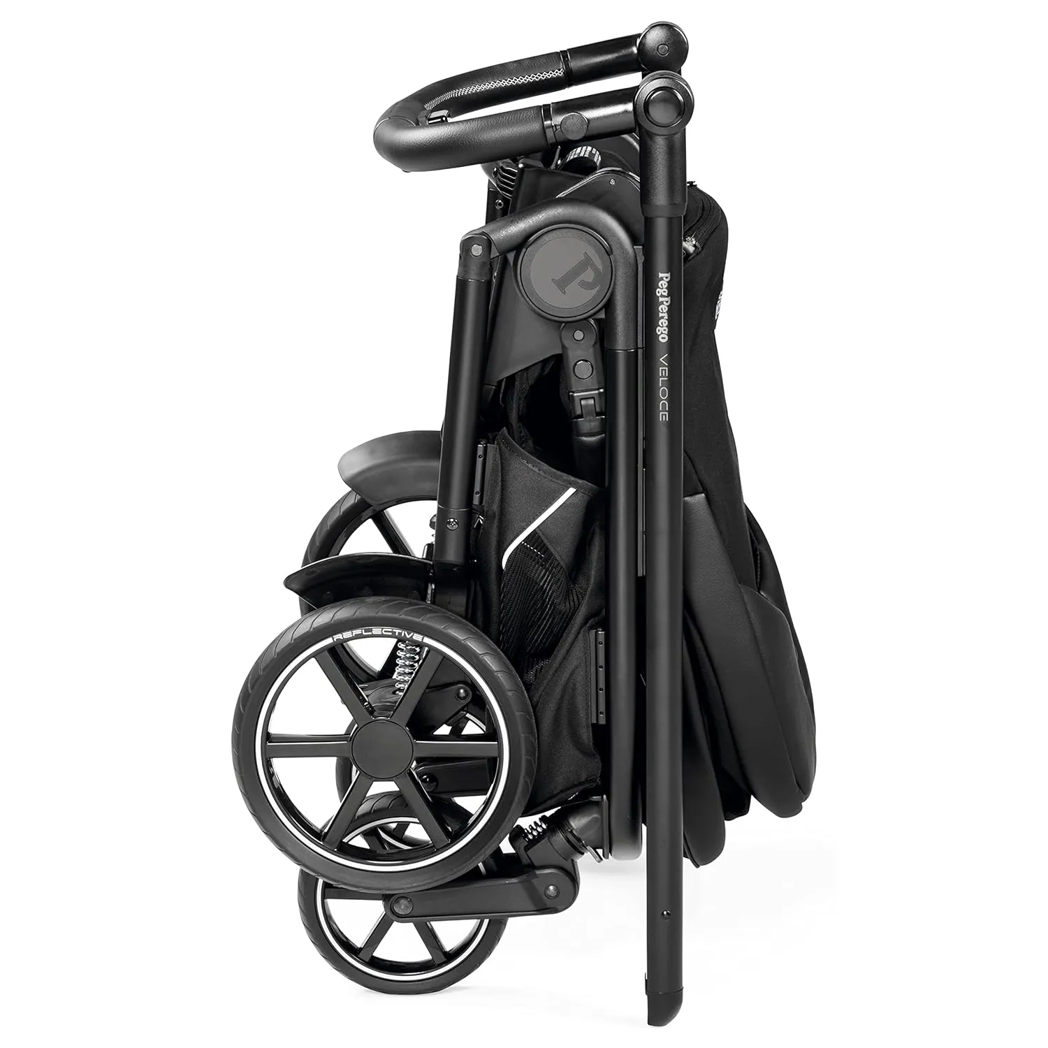 Peg Perego Veloce - Compact Full Featured Lightweight Stroller - Compatible with All Primo Viaggio 4-35 Infant Car Seats - Made in Italy - Licorice (Black & Black eco-Leather)