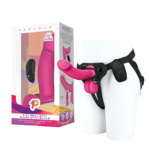 Pegasus Realistic Silicone Rechargeable Dildo with Balls with Remote Control and Adjustable Harness Set 6.5in - Pink