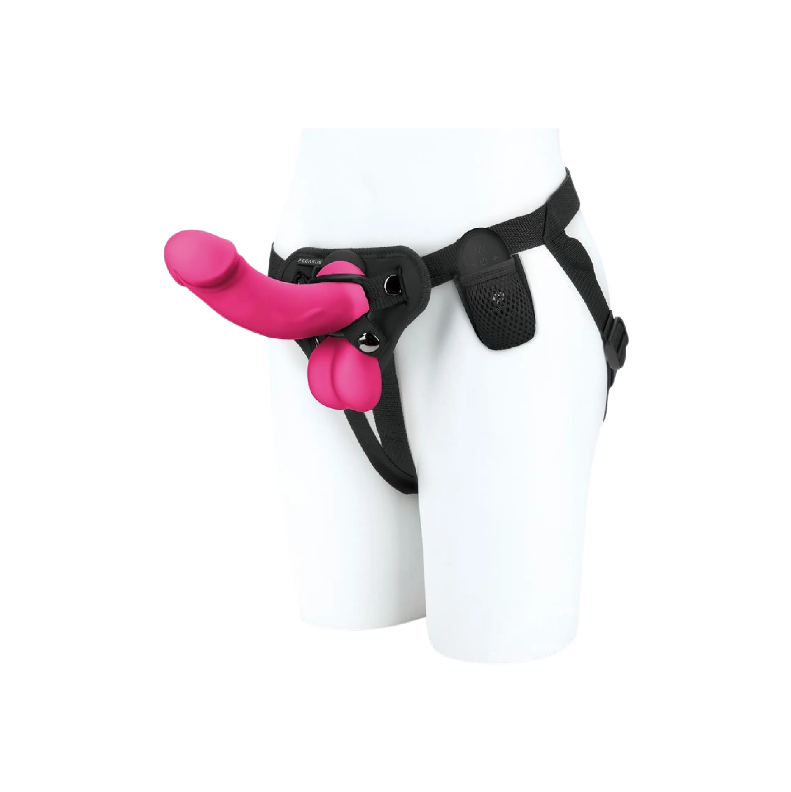 Pegasus Realistic Silicone Rechargeable Dildo with Balls with Remote Control and Adjustable Harness Set 6.5in - Pink