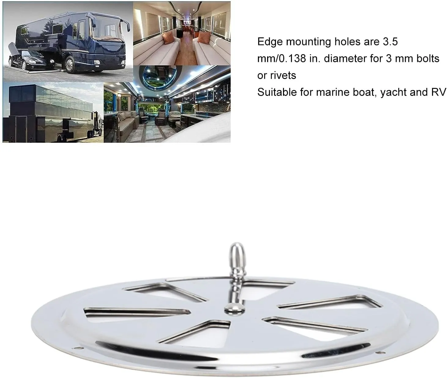 PerGar Cabin Ventilation Plate Vent, Marine Grade Stainless Steel Round Louver Vent Cover with Side Knob, Round Butterfly Air Vent Gill Plate for Boat Yacht RV(6inch)