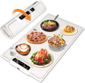 Phyles Electric Portable Warming Tary, Rollable Silicon Heating Pad with Adjustable Temperature,Folded Food Warmer Mat for Parties,Gatherings and Daily Use