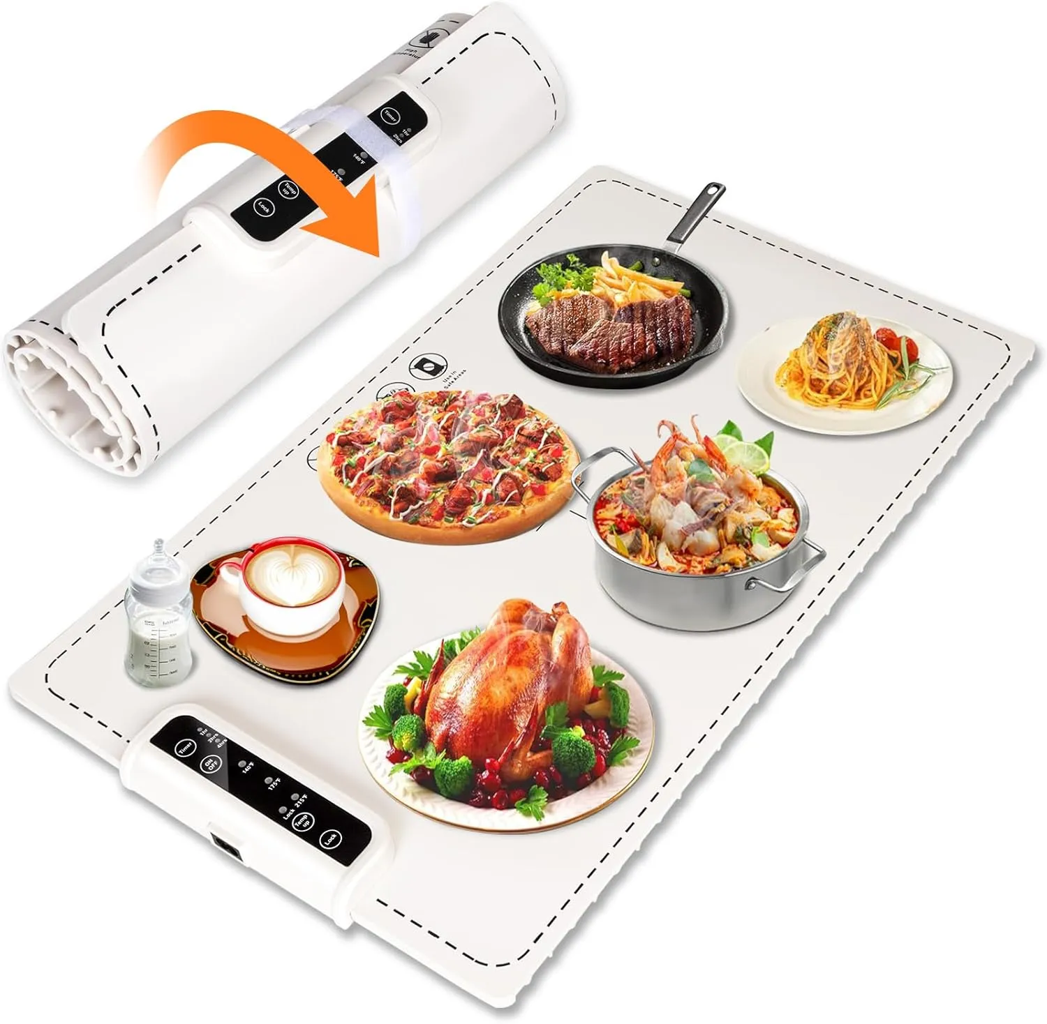 Phyles Electric Portable Warming Tary, Rollable Silicon Heating Pad with Adjustable Temperature,Folded Food Warmer Mat for Parties,Gatherings and Daily Use
