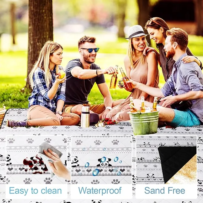 Picnic Blanket Extra Large(79" x 82"), 3-Layer Thickening Camping Blanket, Machine Washable Outdoor Blanket, Wear-Resistant, Soft and Comfortable, Sandproof Beach Mat for Beach, Park, Lawn