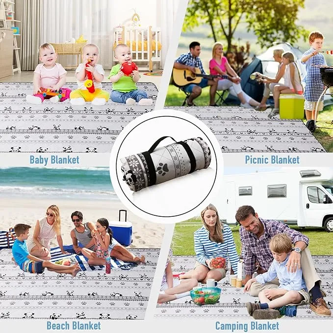 Picnic Blanket Extra Large(79" x 82"), 3-Layer Thickening Camping Blanket, Machine Washable Outdoor Blanket, Wear-Resistant, Soft and Comfortable, Sandproof Beach Mat for Beach, Park, Lawn
