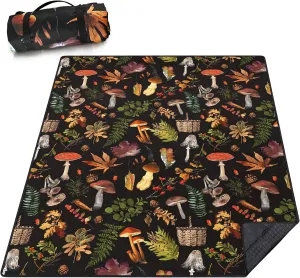Picnic Blankets Waterproof Sandproof Picnic Beach Blanket Foldable Portable Travel Large Vintage Mushroom Camping Blanket for Outdoor Beaches,Parks,Hiking-Mushroom 80" X 60"