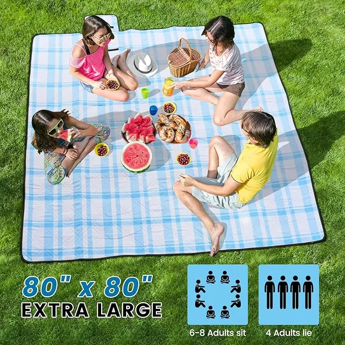 Picnic Blankets,80''x80'' Extra Large Picnic Blankets,Outdoor Picnic Blankets Waterproof Foldable for 6 to 8 Adults,Picnic Mat for Camping Beach Grass Lawn Park