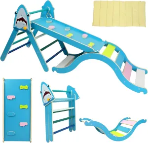 Pikler Triangle Set, Climbing Toys for Toddlers 1-3 Inside with Cushion,9 in 1 Toddler Climbing Toys Indoor, Montessori Foldable Wooden Pikler Triangle Set for Kids 1-3，Gift for Boys and Girls