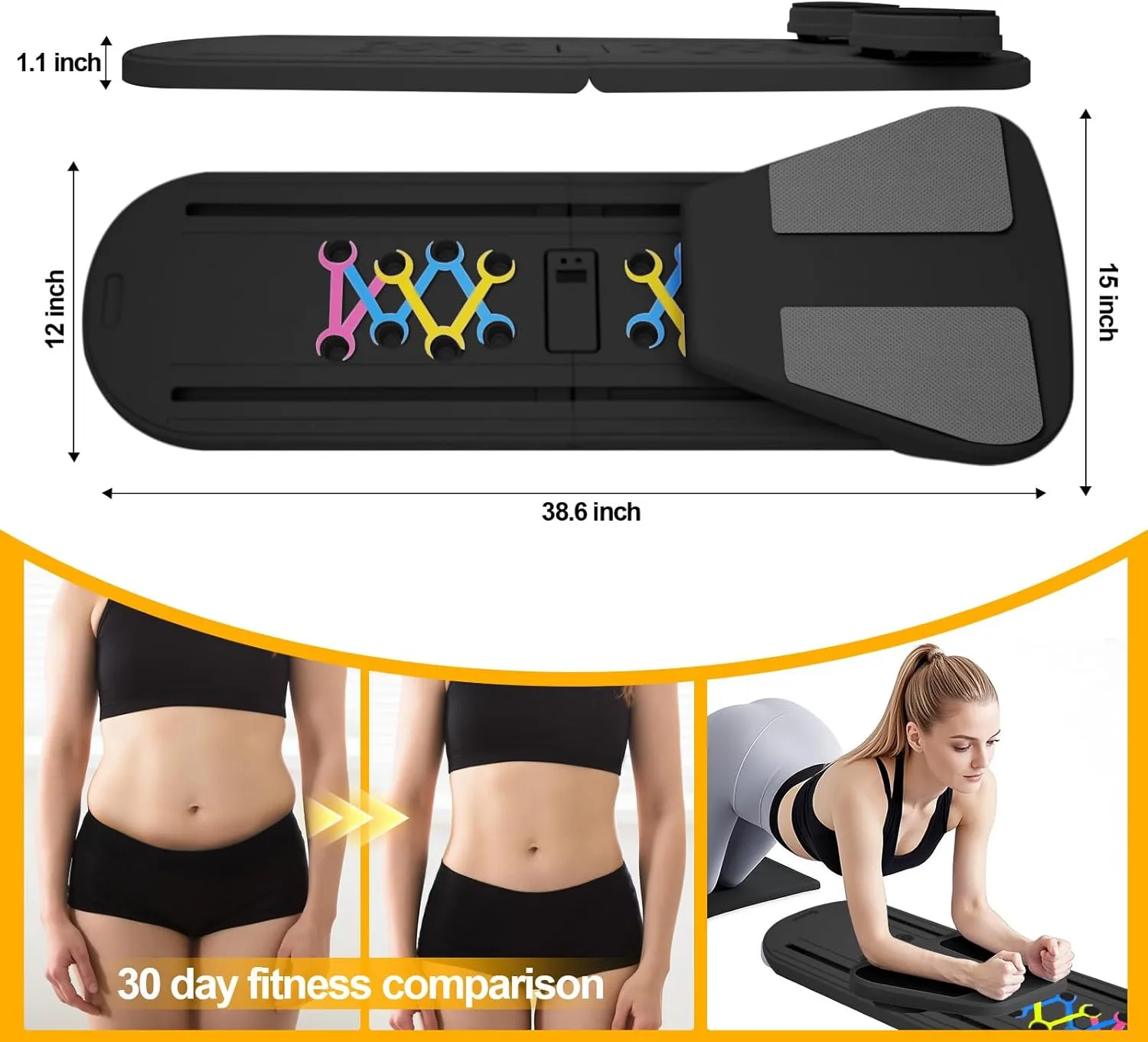 Pilates Reformer Board Set for Home Workout, Multifunctional Portable Foldable Pilates Board for Small Spaces, Extra Complimentary Tension Straps, Full Body Workout for Women/Men