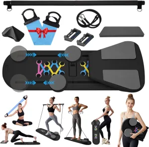 Pilates Reformer Board Set for Home Workout, Multifunctional Portable Foldable Pilates Board for Small Spaces, Extra Complimentary Tension Straps, Full Body Workout for Women/Men